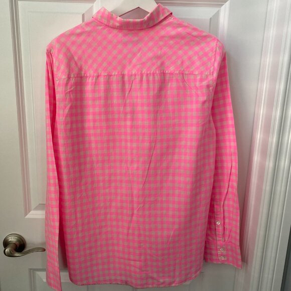 NWT J. Crew Neon Pink Gingham Button Down Shirt - Picture 4 of 4